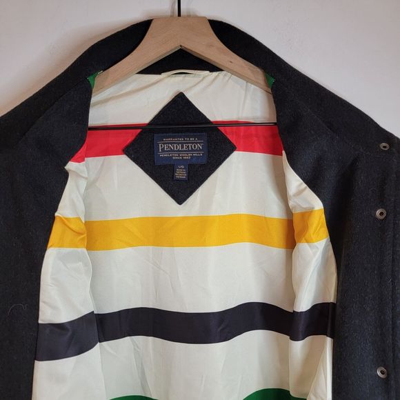 Pendleton Wool Gray Huntington Bay Print Rainbow Lined Coat Women's Size L - Picture 8 of 12